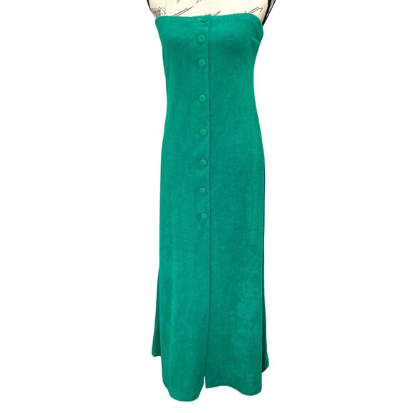 Vintage Retro 70s Green Terry Cloth Button Strapless Tubetop Coverup Dress Small - Picture 11 of 11